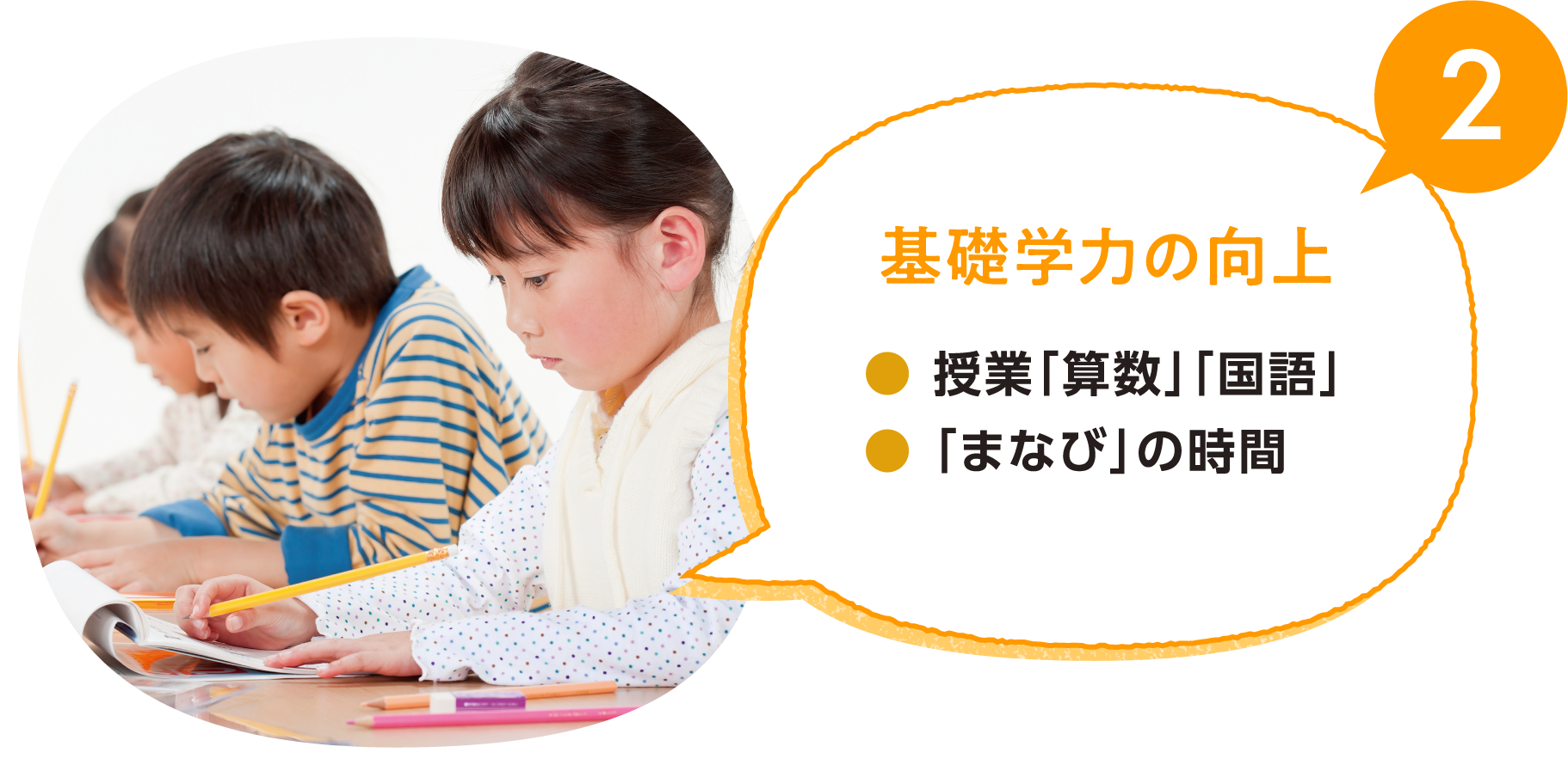 2基礎学力の向上● 授業「算数」「国語」● 「まなび」の時間